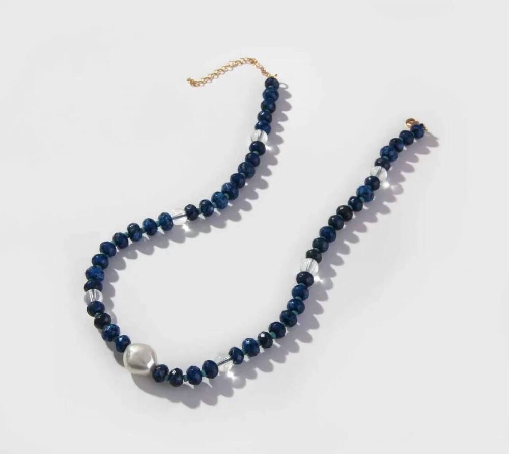NEW MACRAE & CO women's beaded harvest necklace in navy